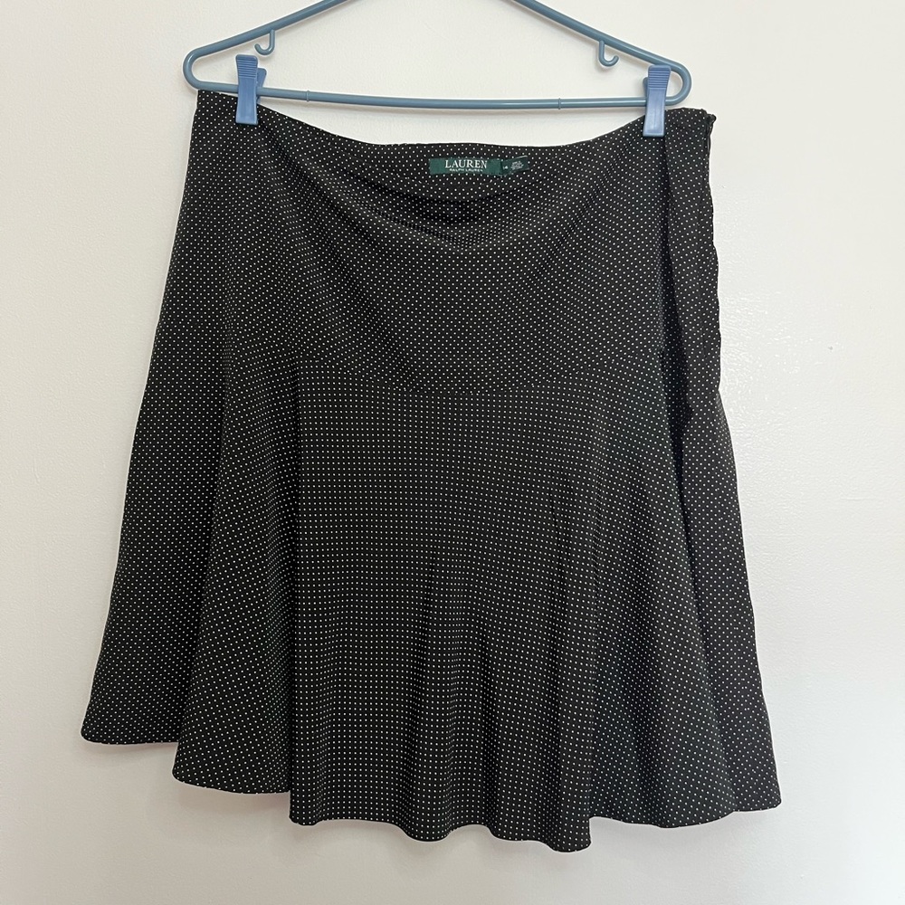 Lauren by Ralph Lauren black skirt with white polka dots, size 14